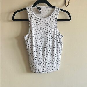 Ribbed Floral Tank Top - White/Black - Unbranded